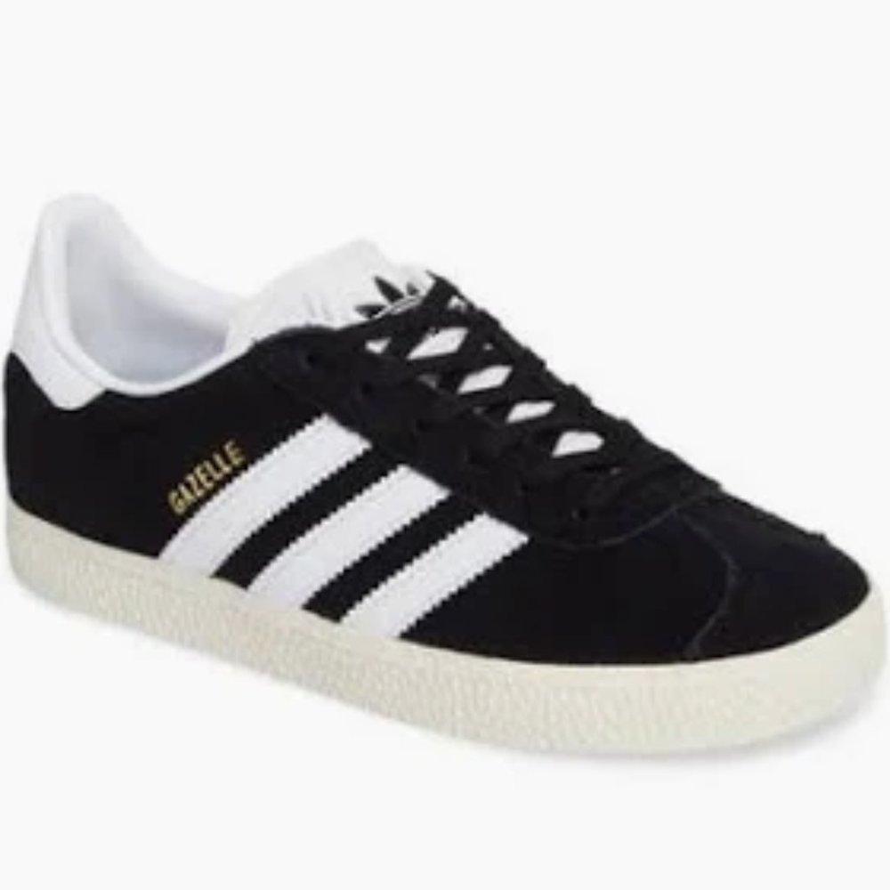 ADIDAS Kids' Gazelle Low-Top Sneaker,  Black/White/Gold, Size 5.5, worn once
